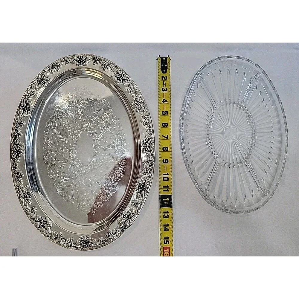 Vintage Godinger Paul Revere Silver Plated Grape Design Oval Relish Tray 6036